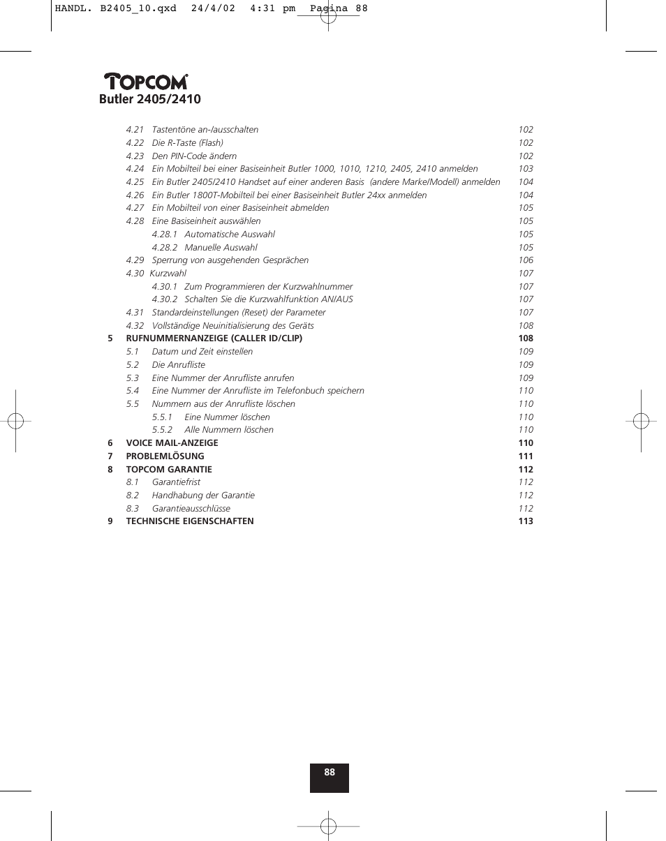 Topcom BUTLER 2410 User Manual | Page 88 / 116