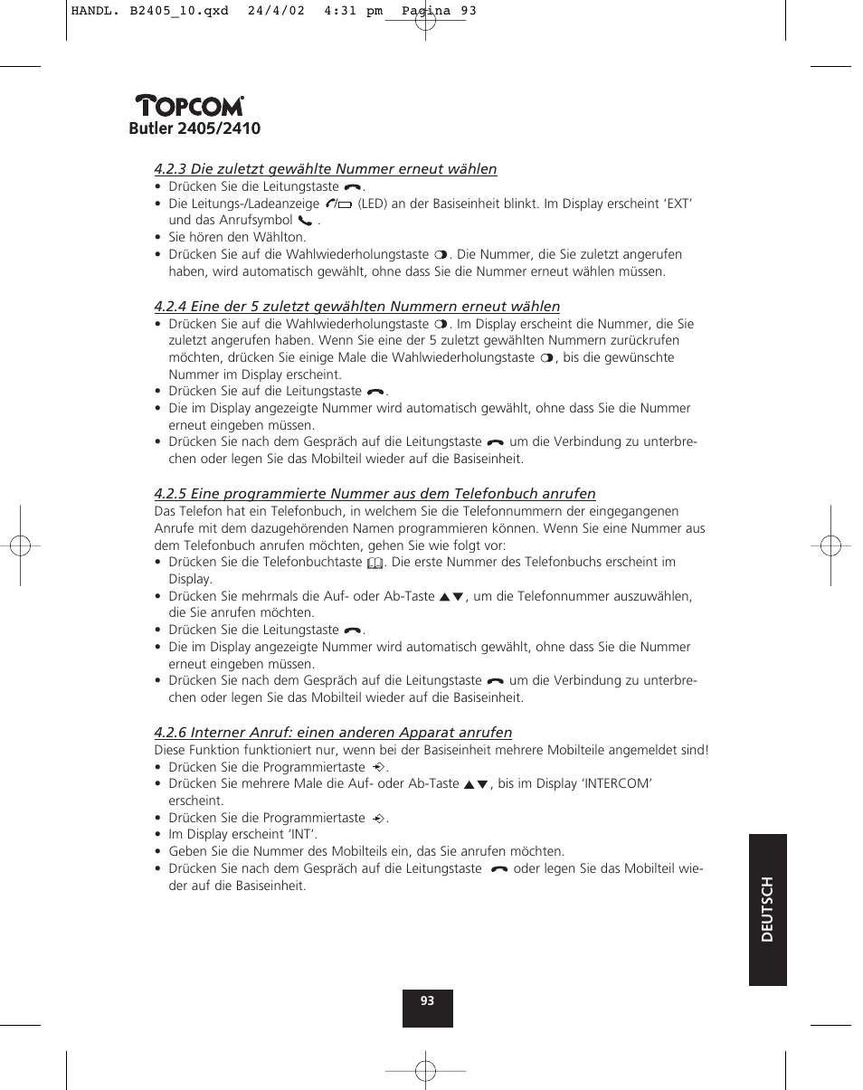 Topcom BUTLER 2410 User Manual | Page 93 / 116