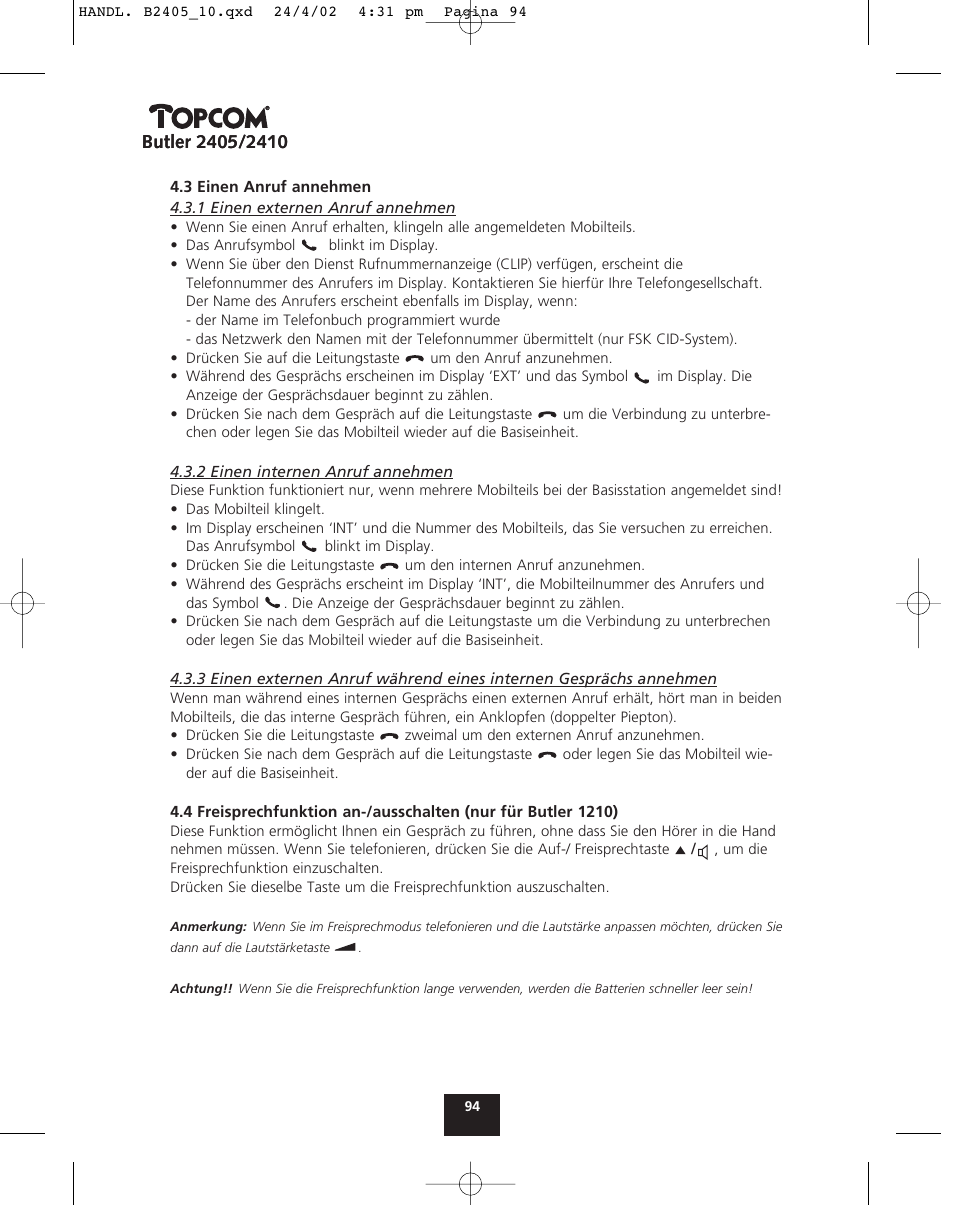Topcom BUTLER 2410 User Manual | Page 94 / 116