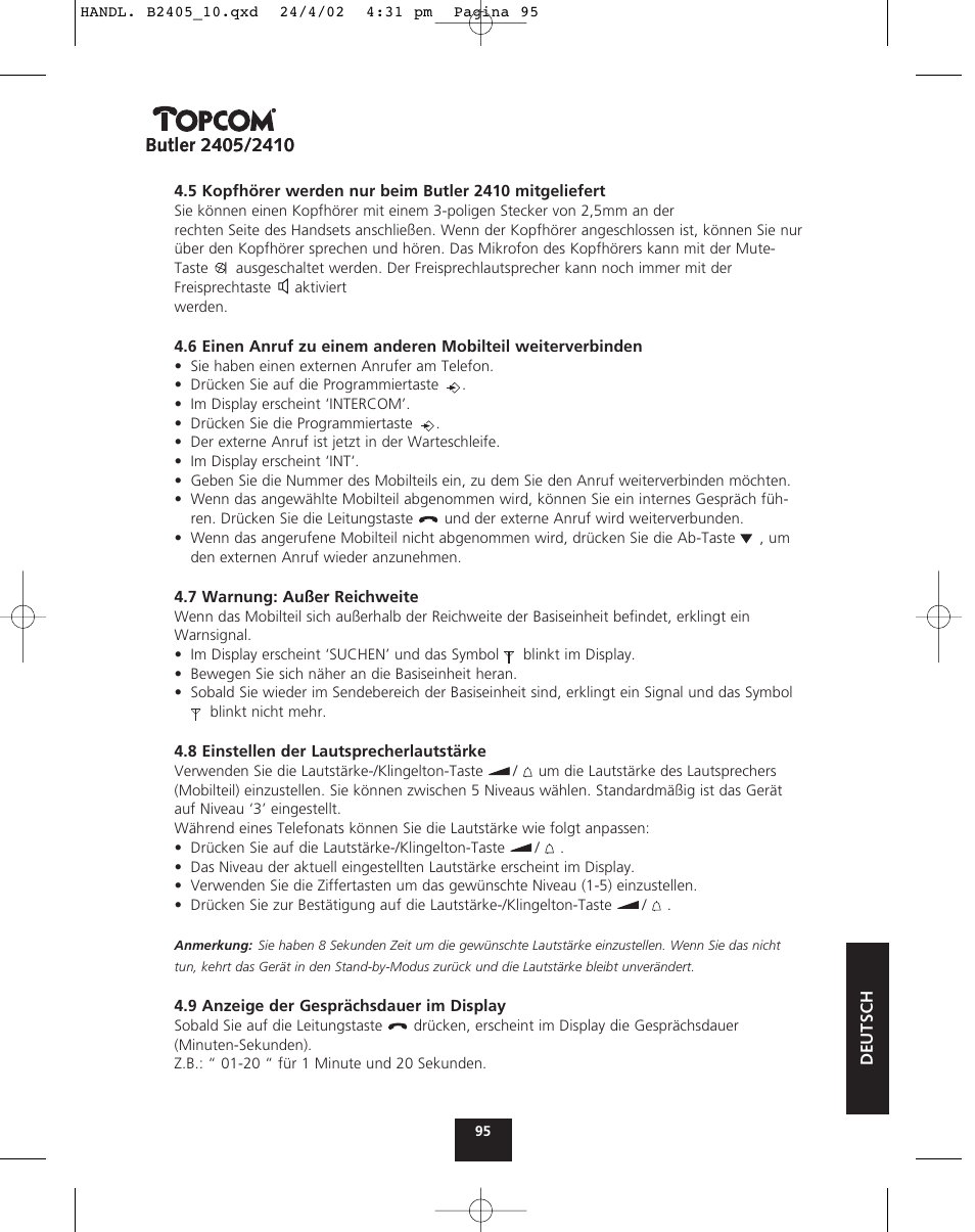 Topcom BUTLER 2410 User Manual | Page 95 / 116