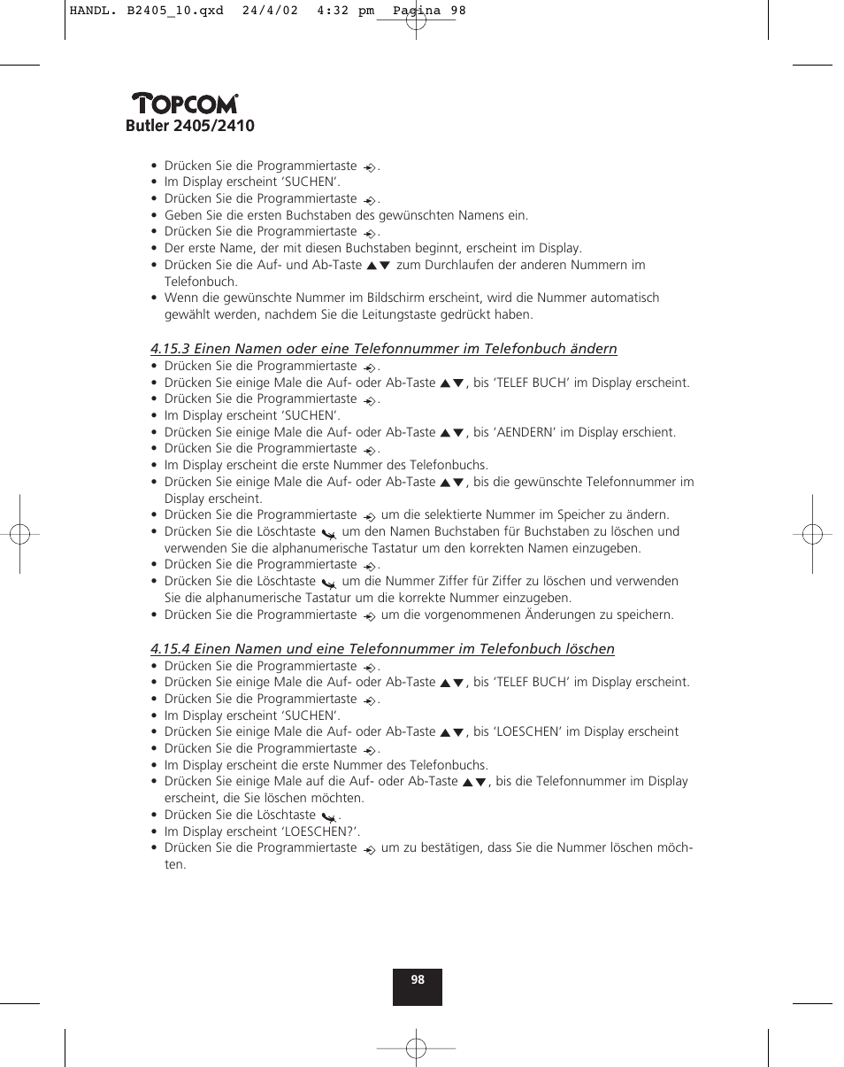 Topcom BUTLER 2410 User Manual | Page 98 / 116