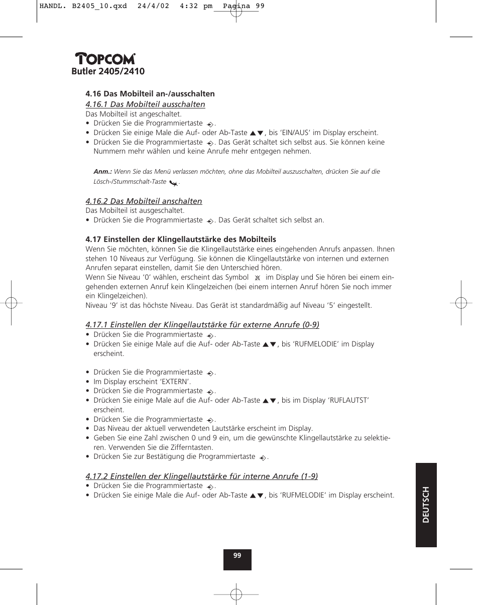 Topcom BUTLER 2410 User Manual | Page 99 / 116