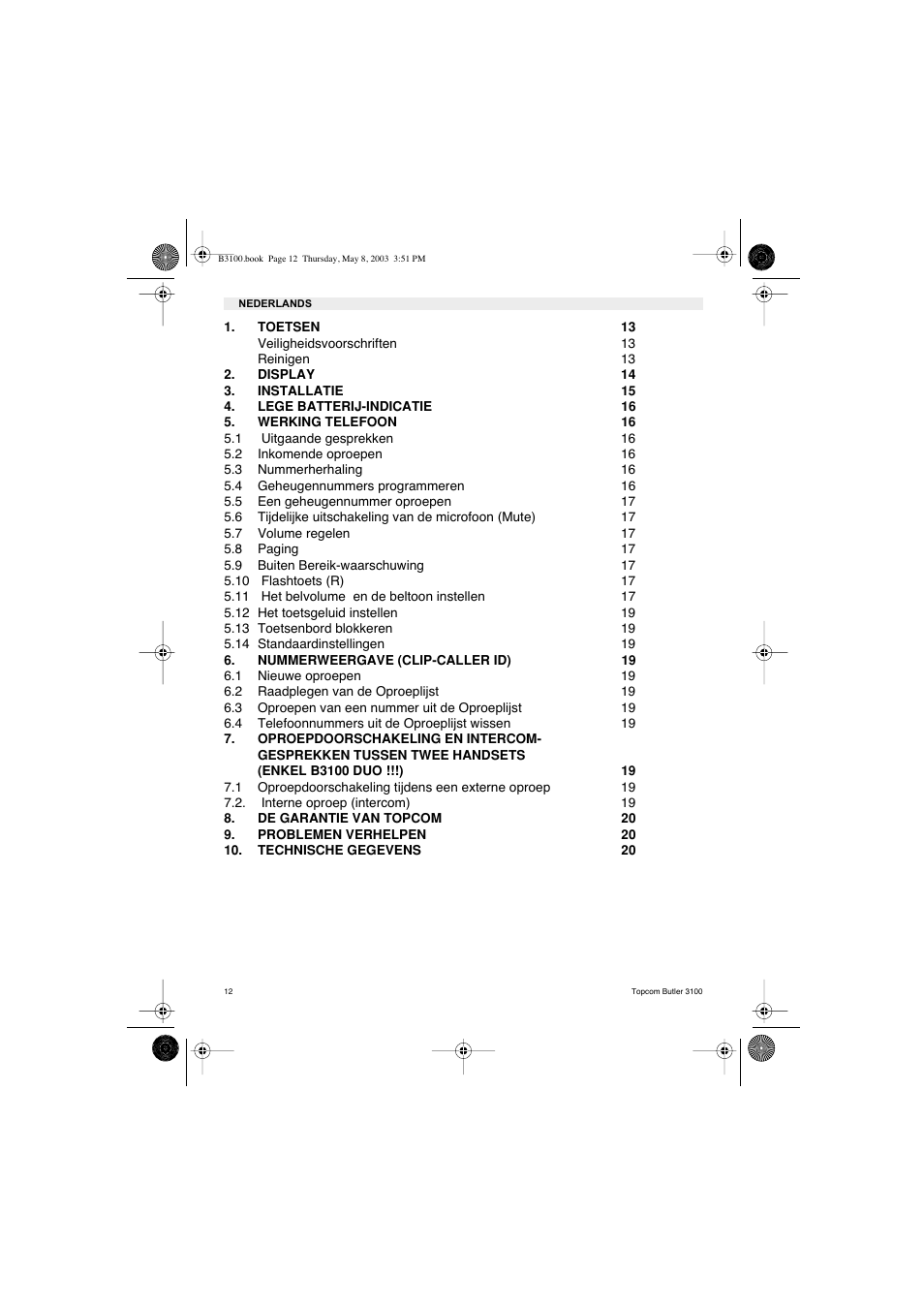 Topcom BUTLER 3100 User Manual | Page 12 / 40