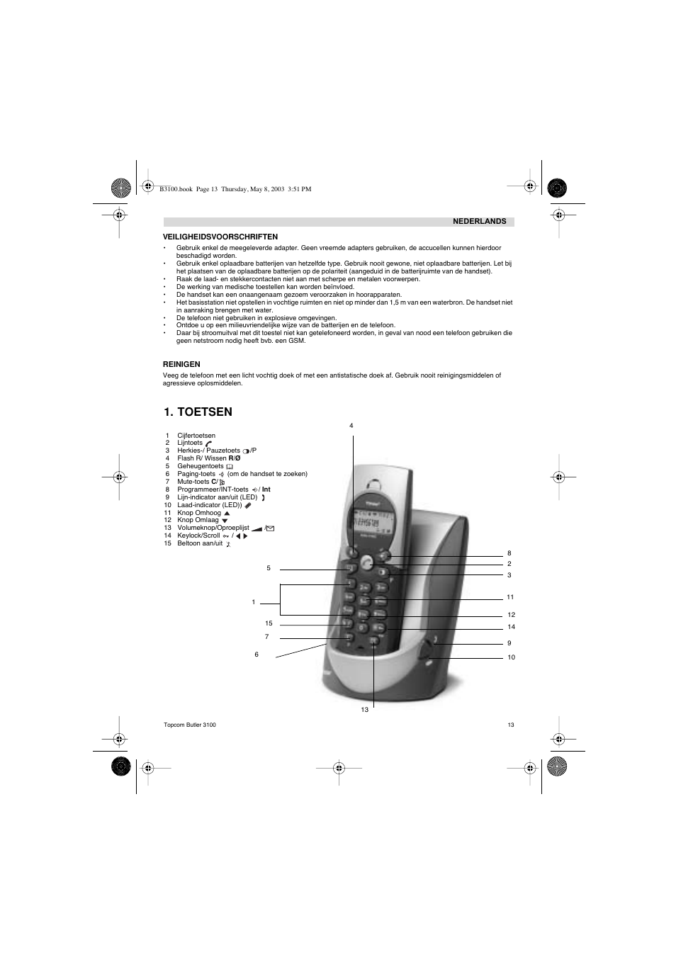Toetsen | Topcom BUTLER 3100 User Manual | Page 13 / 40