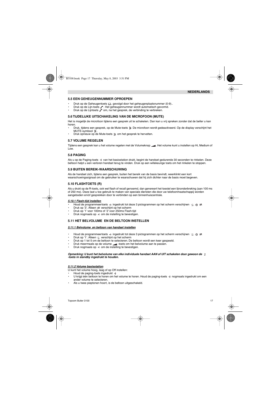 Topcom BUTLER 3100 User Manual | Page 17 / 40