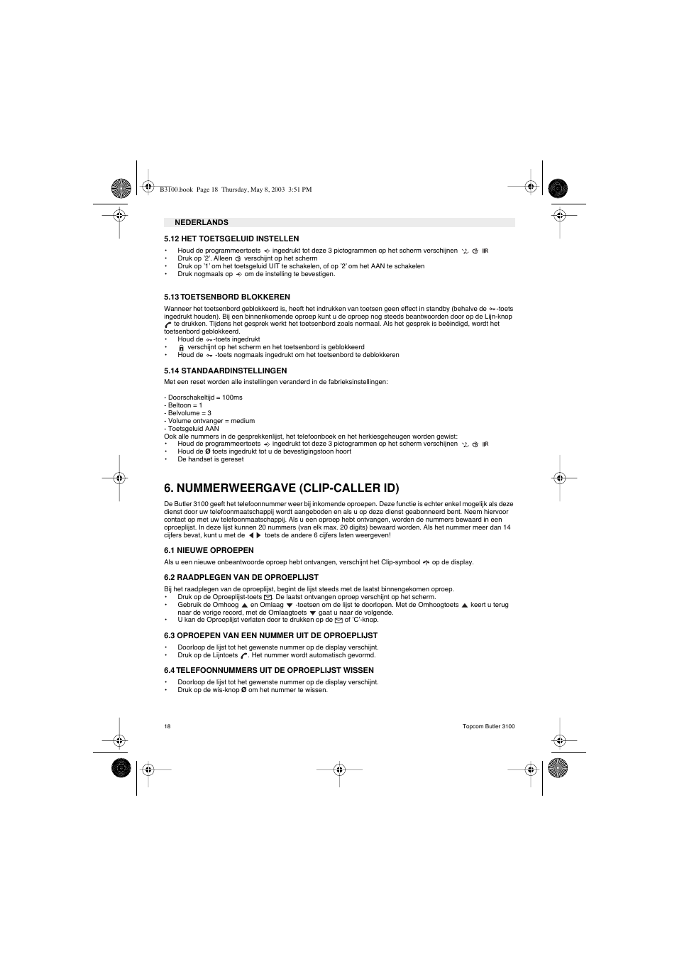 Nummerweergave (clip-caller id) | Topcom BUTLER 3100 User Manual | Page 18 / 40