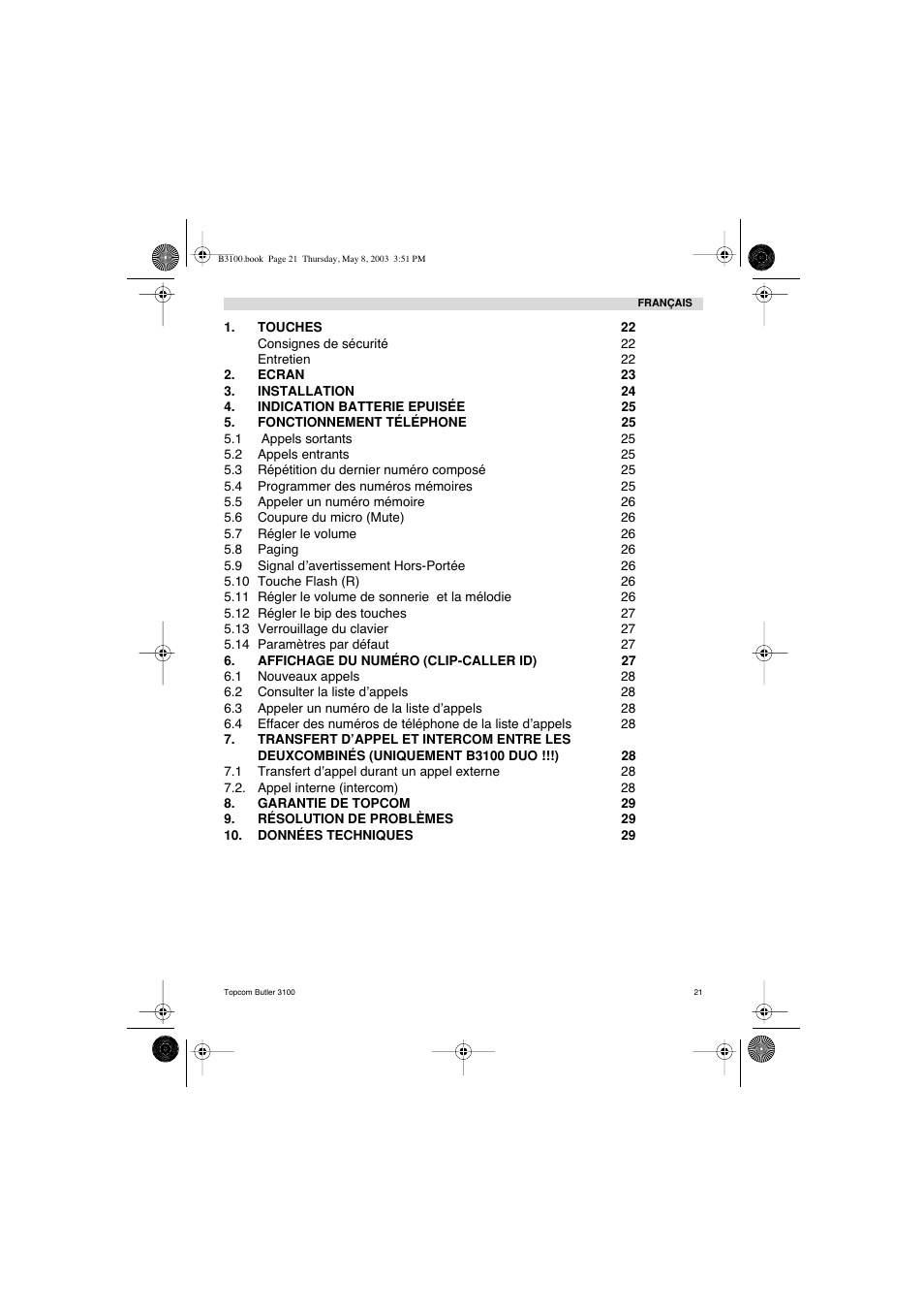 Topcom BUTLER 3100 User Manual | Page 21 / 40