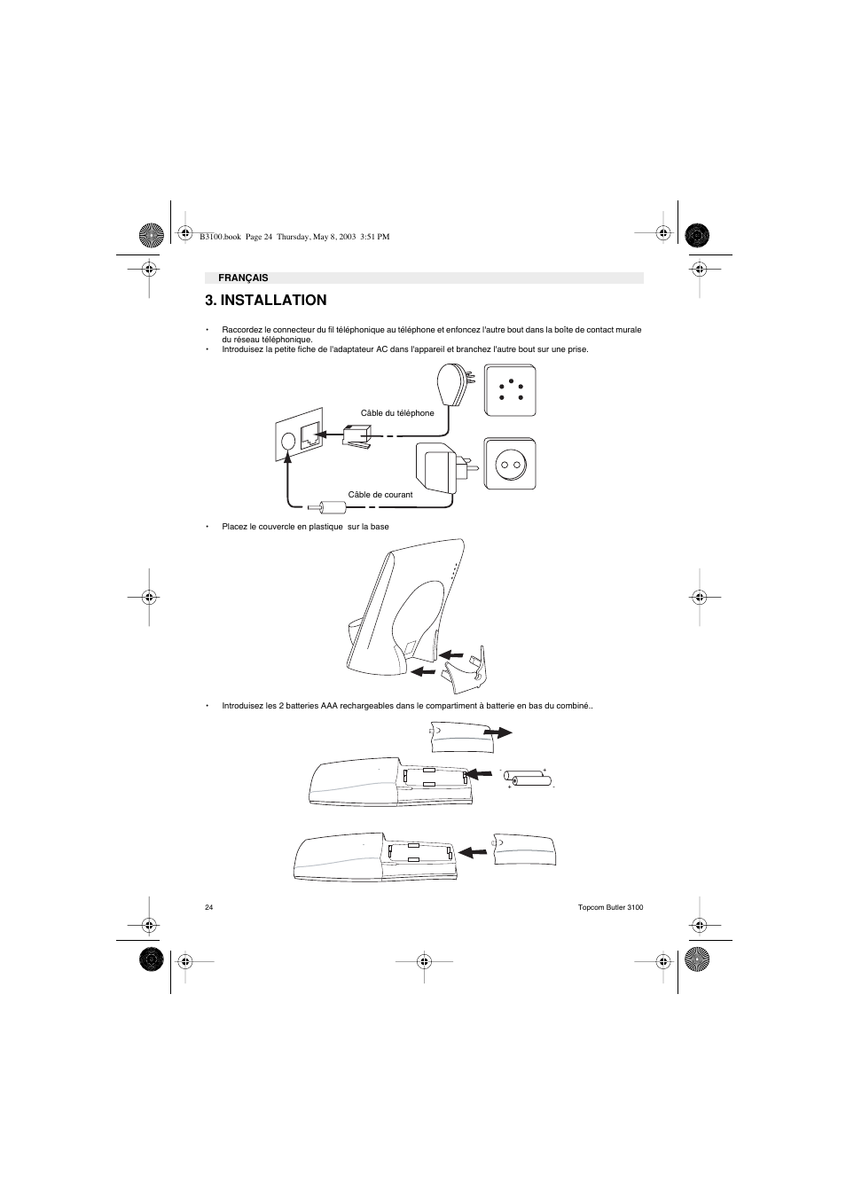 Installation | Topcom BUTLER 3100 User Manual | Page 24 / 40