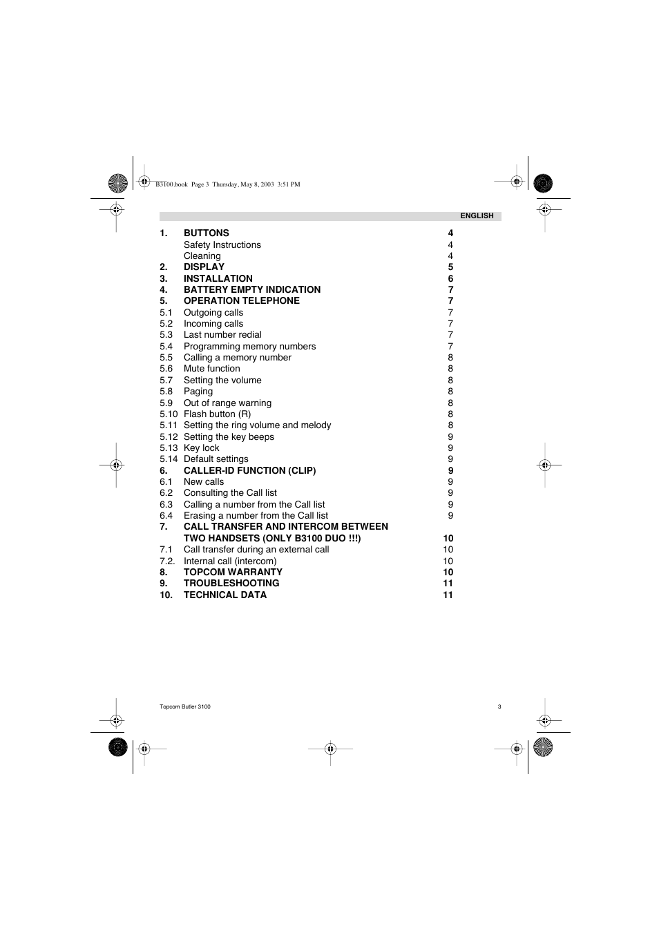 Topcom BUTLER 3100 User Manual | Page 3 / 40