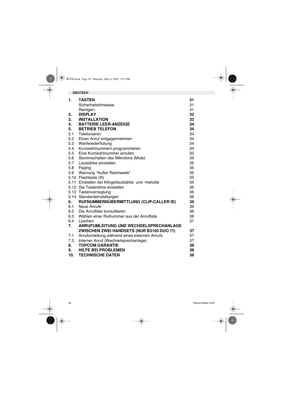 Topcom BUTLER 3100 User Manual | Page 30 / 40