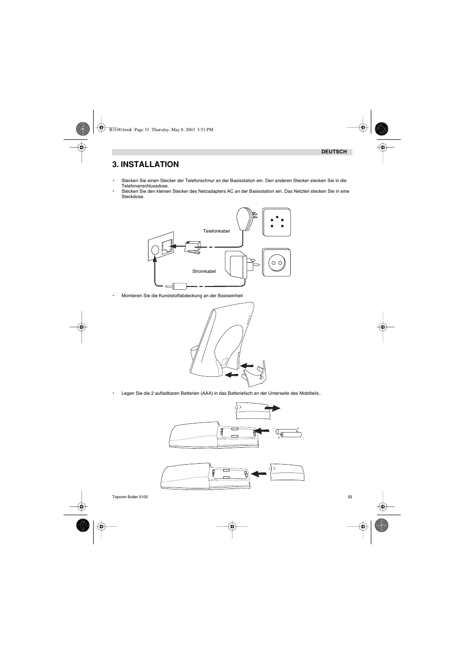 Installation | Topcom BUTLER 3100 User Manual | Page 33 / 40