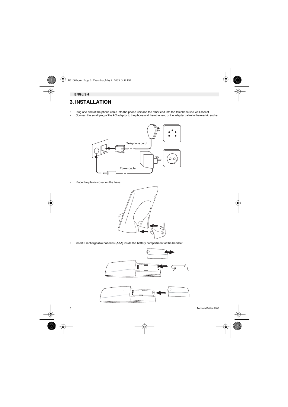 Installation | Topcom BUTLER 3100 User Manual | Page 6 / 40