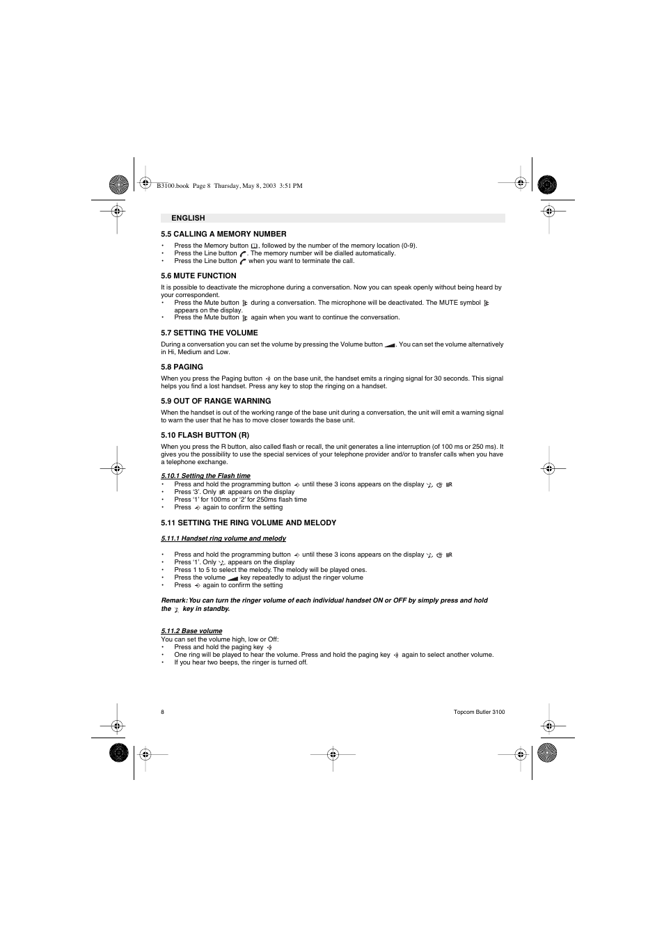 Topcom BUTLER 3100 User Manual | Page 8 / 40
