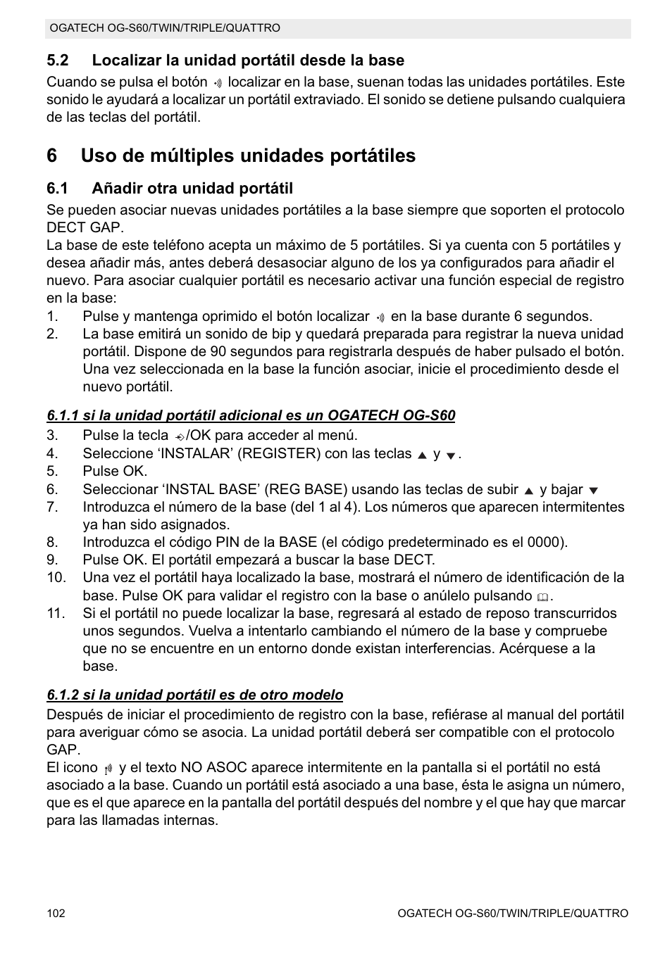 6uso de múltiples unidades portátiles | Topcom OGATECH OG-S60 User Manual | Page 102 / 144