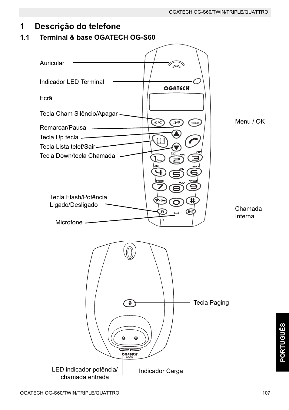 1descrição do telefone | Topcom OGATECH OG-S60 User Manual | Page 107 / 144