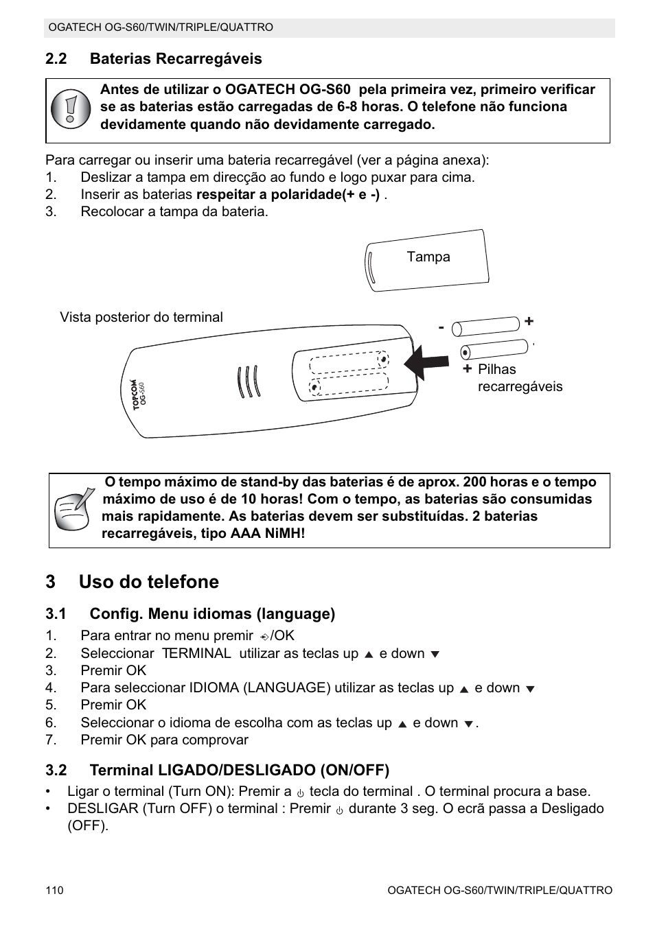 3uso do telefone | Topcom OGATECH OG-S60 User Manual | Page 110 / 144