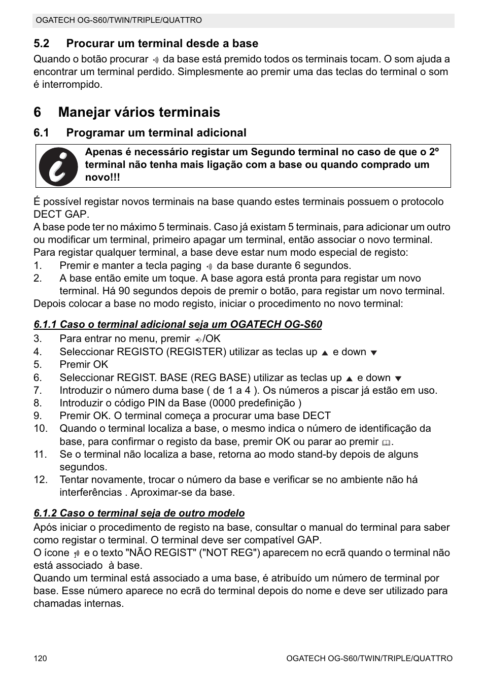 6manejar vários terminais | Topcom OGATECH OG-S60 User Manual | Page 120 / 144