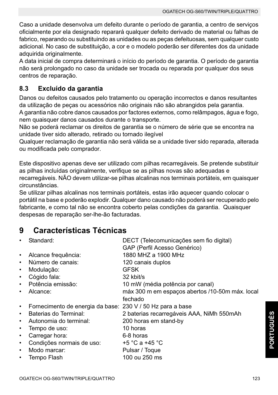 9características técnicas | Topcom OGATECH OG-S60 User Manual | Page 123 / 144