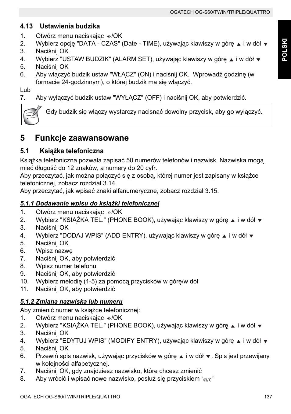 5funkcje zaawansowane | Topcom OGATECH OG-S60 User Manual | Page 137 / 144