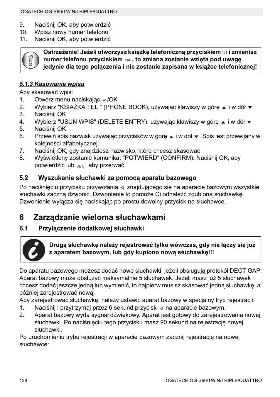 6zarządzanie wieloma sáuchawkami | Topcom OGATECH OG-S60 User Manual | Page 138 / 144