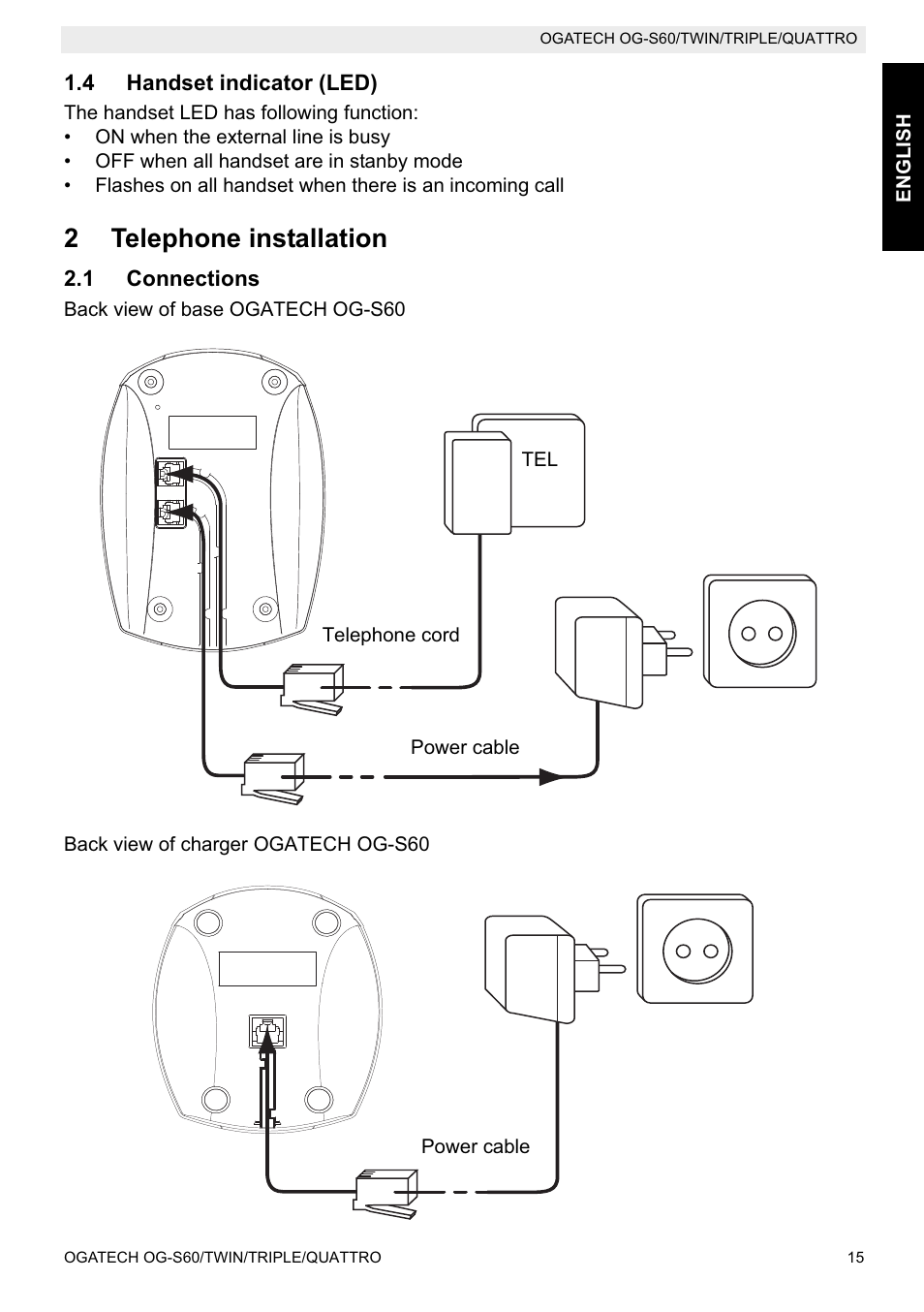 2telephone installation | Topcom OGATECH OG-S60 User Manual | Page 15 / 144