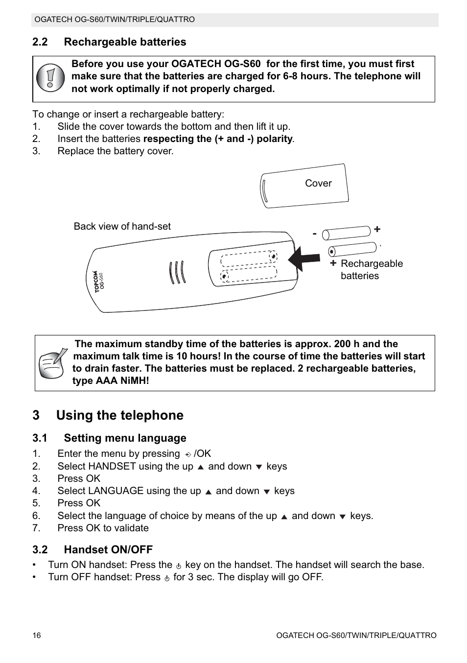 3using the telephone | Topcom OGATECH OG-S60 User Manual | Page 16 / 144