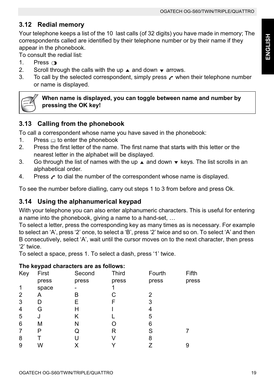 Topcom OGATECH OG-S60 User Manual | Page 19 / 144