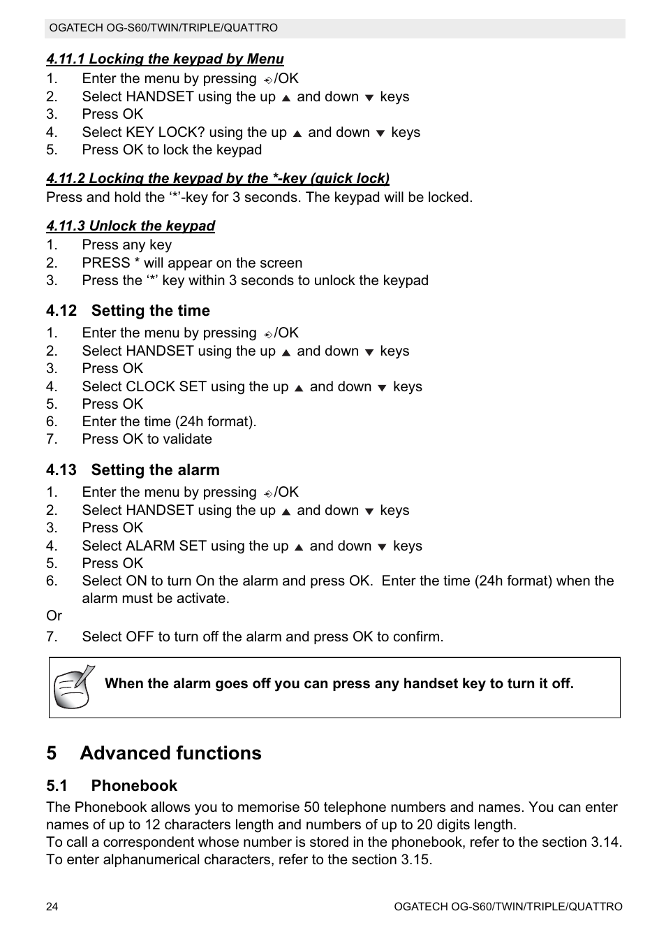 5advanced functions | Topcom OGATECH OG-S60 User Manual | Page 24 / 144