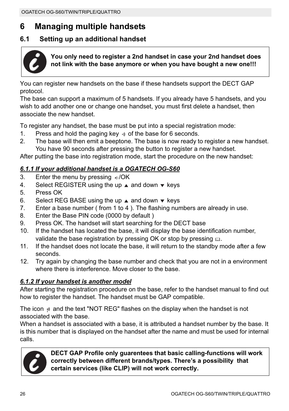 6managing multiple handsets | Topcom OGATECH OG-S60 User Manual | Page 26 / 144