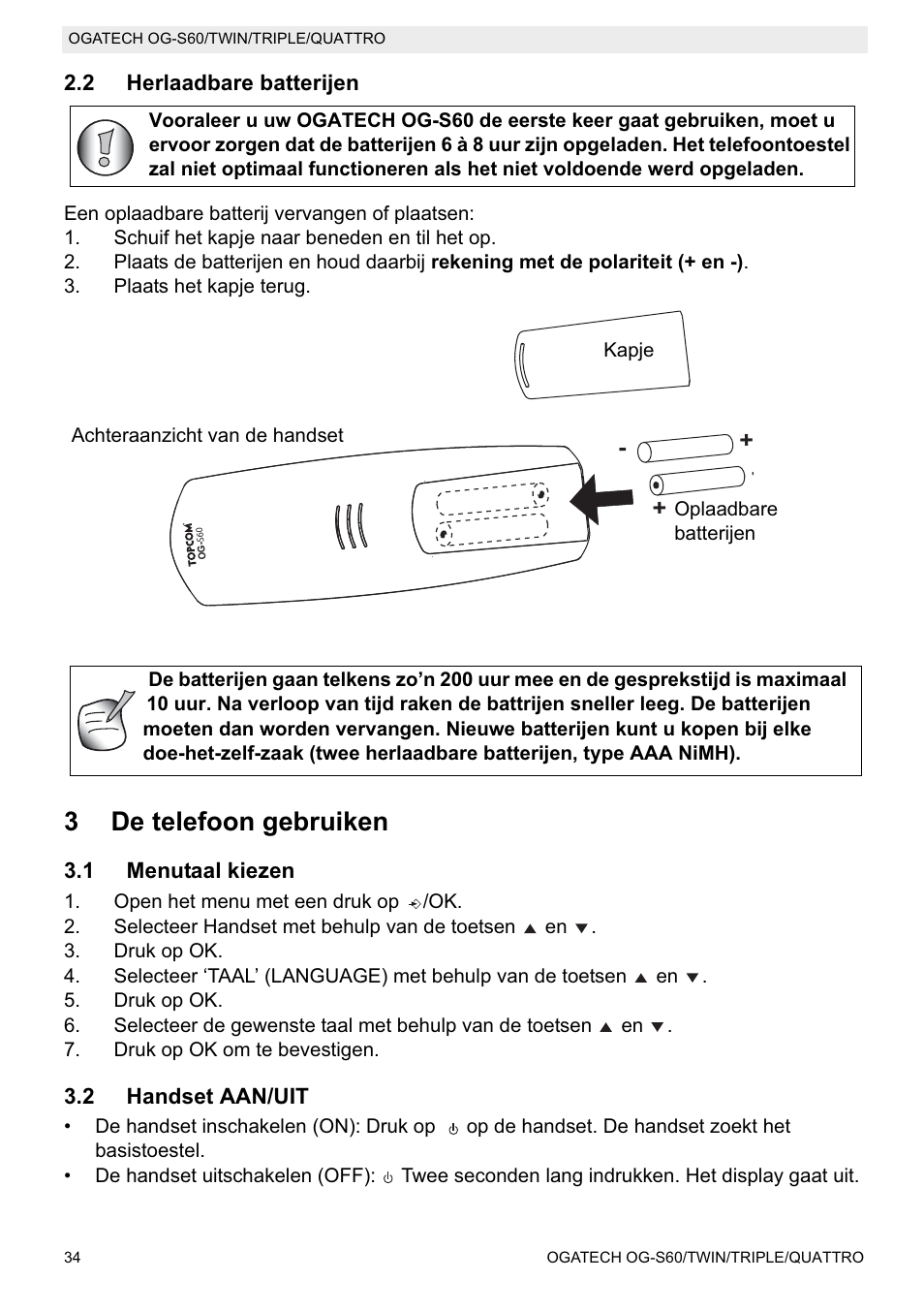 3de telefoon gebruiken | Topcom OGATECH OG-S60 User Manual | Page 34 / 144