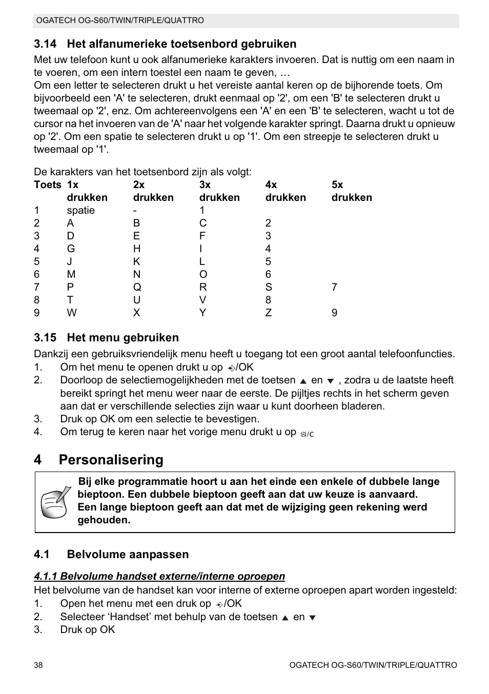 4personalisering | Topcom OGATECH OG-S60 User Manual | Page 38 / 144