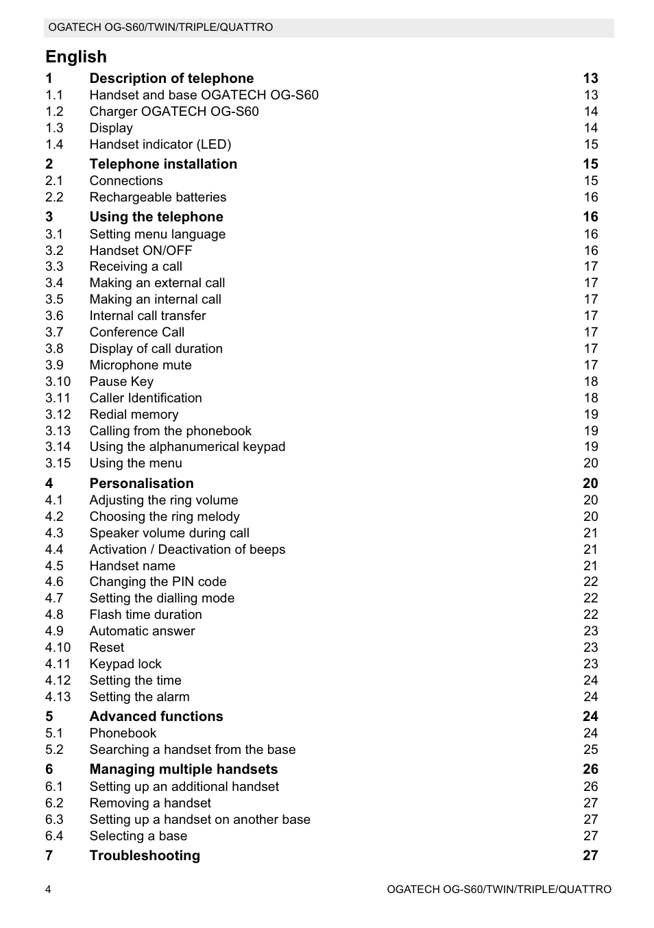 English | Topcom OGATECH OG-S60 User Manual | Page 4 / 144