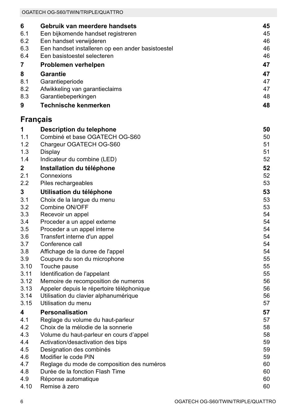 Français | Topcom OGATECH OG-S60 User Manual | Page 6 / 144