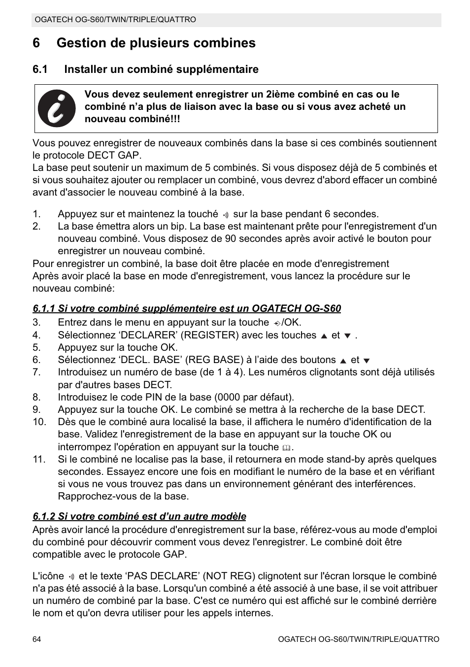 6gestion de plusieurs combines | Topcom OGATECH OG-S60 User Manual | Page 64 / 144