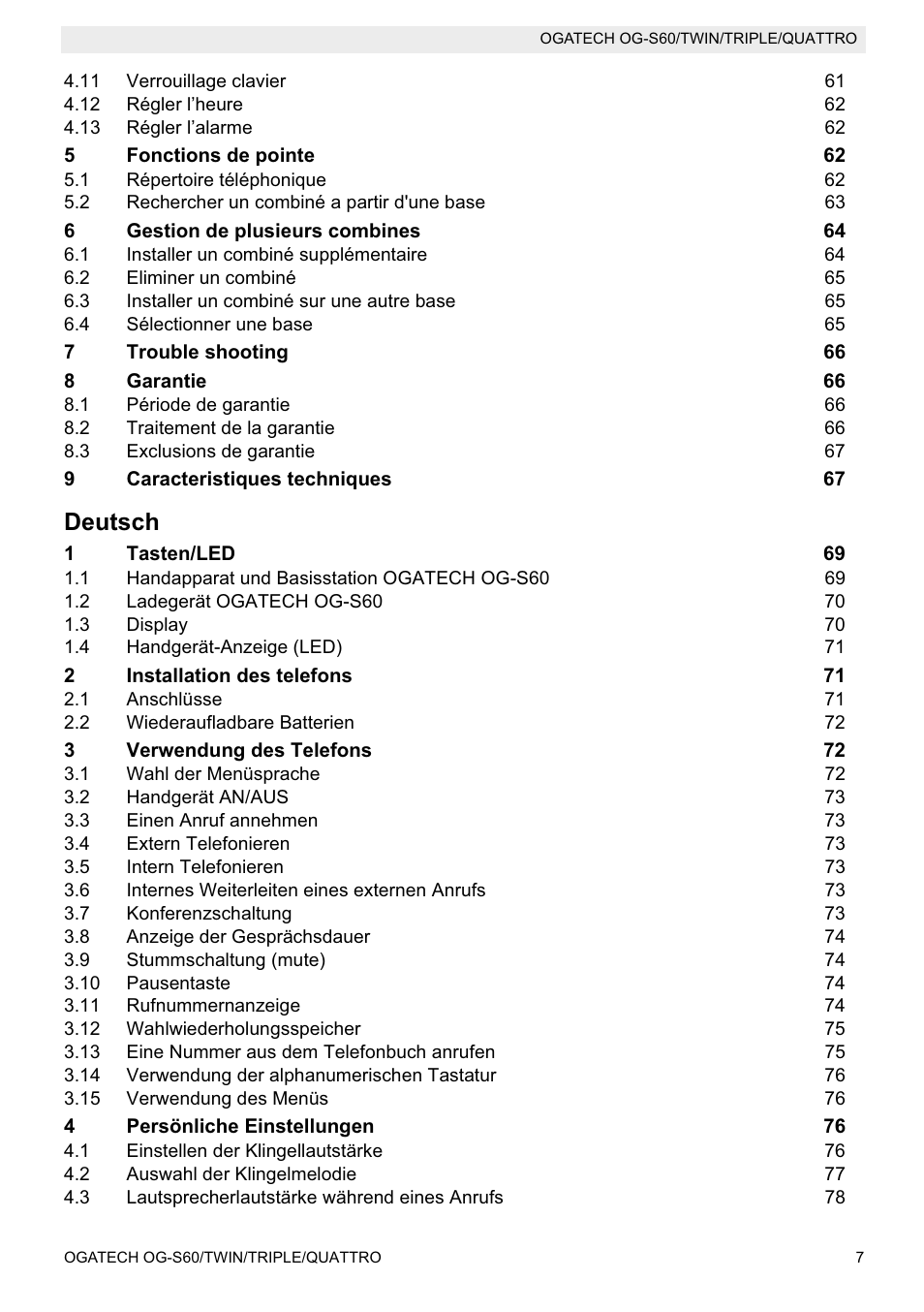 Deutsch | Topcom OGATECH OG-S60 User Manual | Page 7 / 144