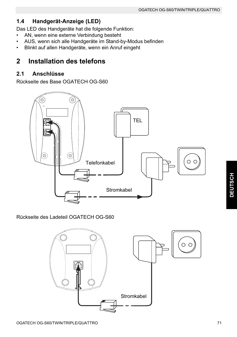 2installation des telefons | Topcom OGATECH OG-S60 User Manual | Page 71 / 144