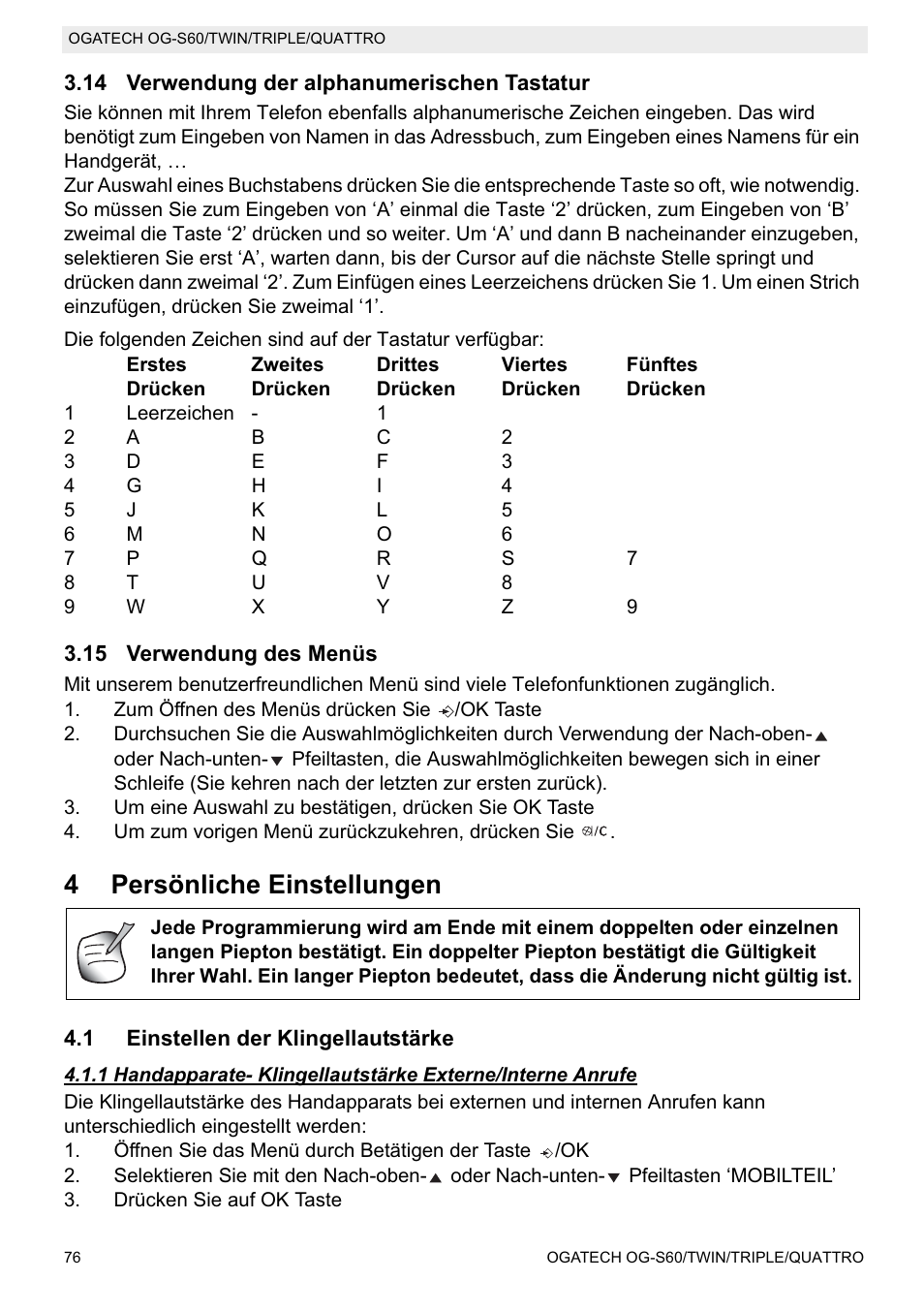 4persönliche einstellungen | Topcom OGATECH OG-S60 User Manual | Page 76 / 144