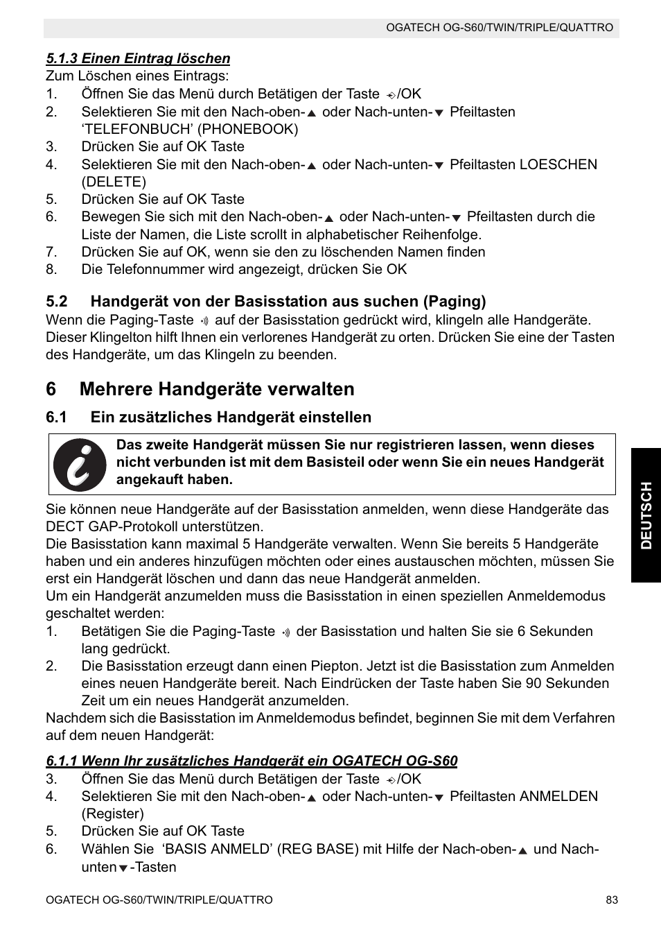 6mehrere handgeräte verwalten | Topcom OGATECH OG-S60 User Manual | Page 83 / 144
