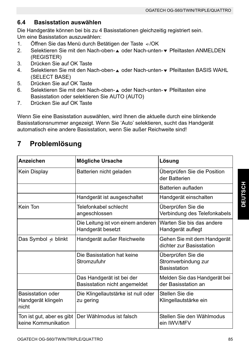 7problemlösung | Topcom OGATECH OG-S60 User Manual | Page 85 / 144