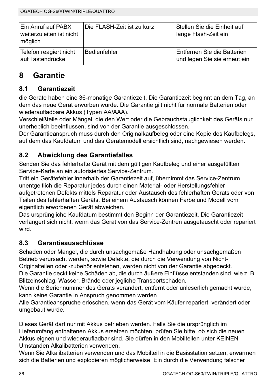 8garantie | Topcom OGATECH OG-S60 User Manual | Page 86 / 144