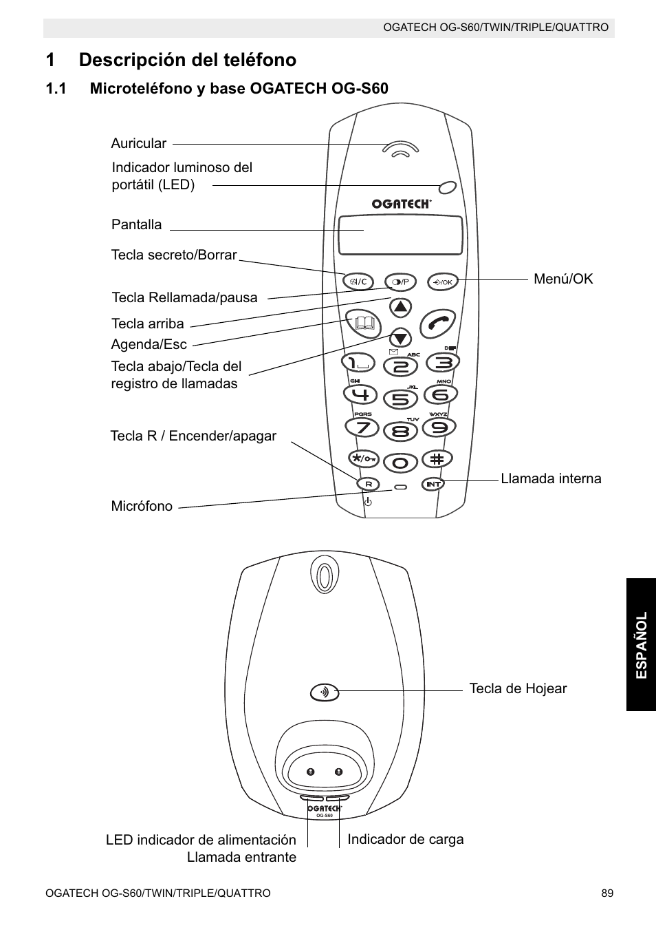 1descripción del teléfono | Topcom OGATECH OG-S60 User Manual | Page 89 / 144