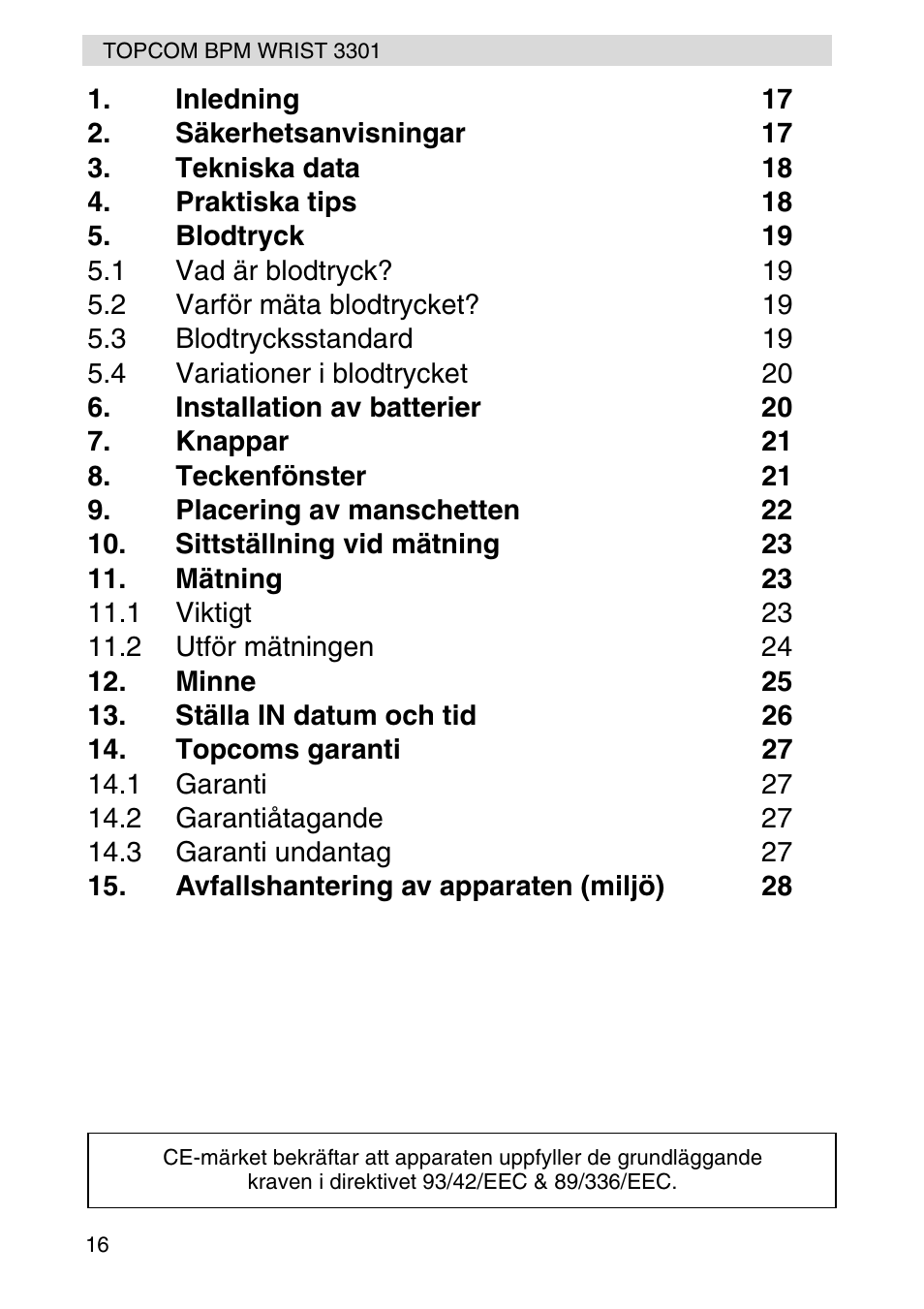 Topcom WRIST 3301 User Manual | Page 16 / 68