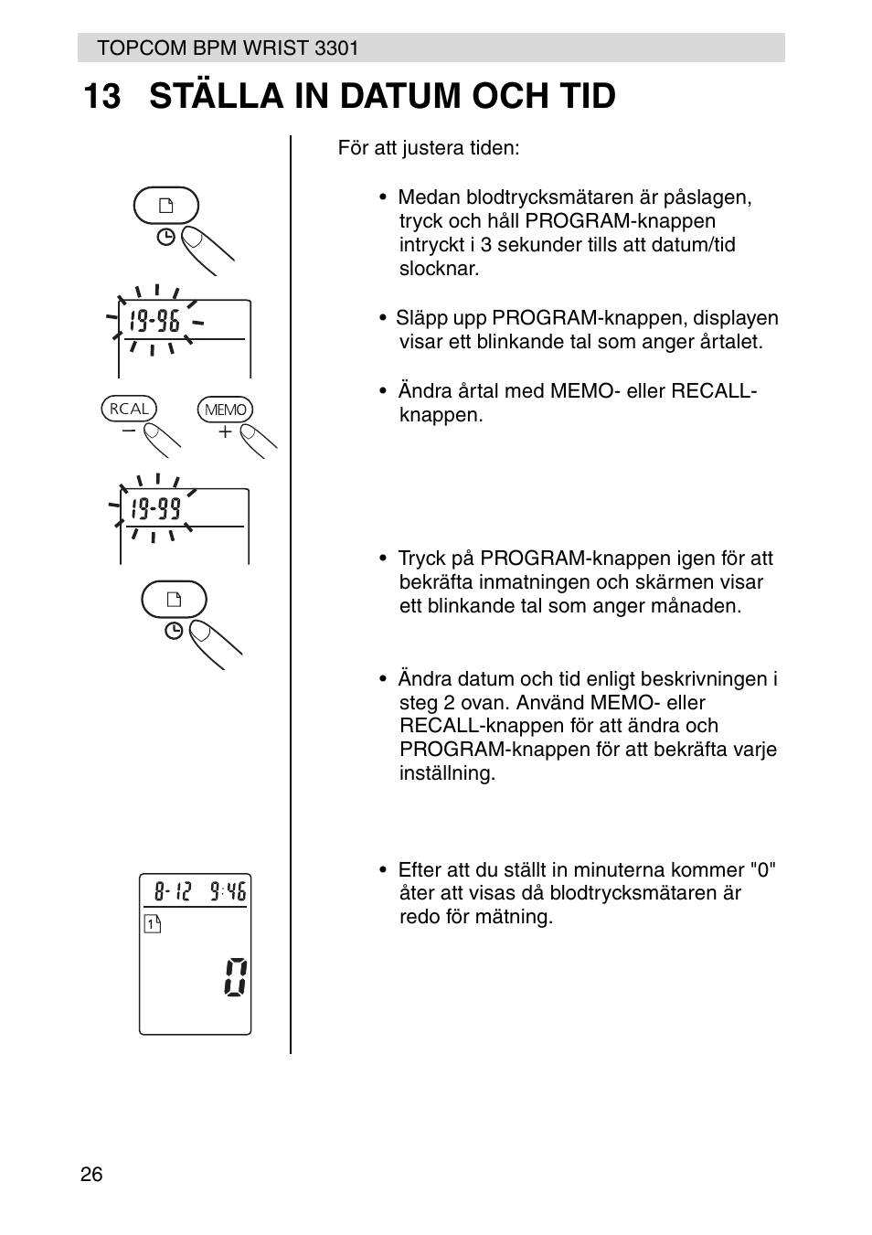 13 ställa in datum och tid | Topcom WRIST 3301 User Manual | Page 26 / 68