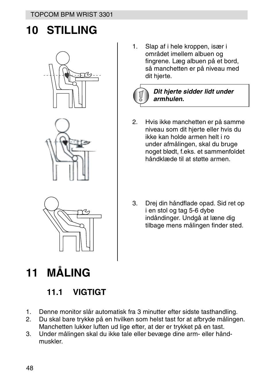 10 stilling 11 måling | Topcom WRIST 3301 User Manual | Page 36 / 68