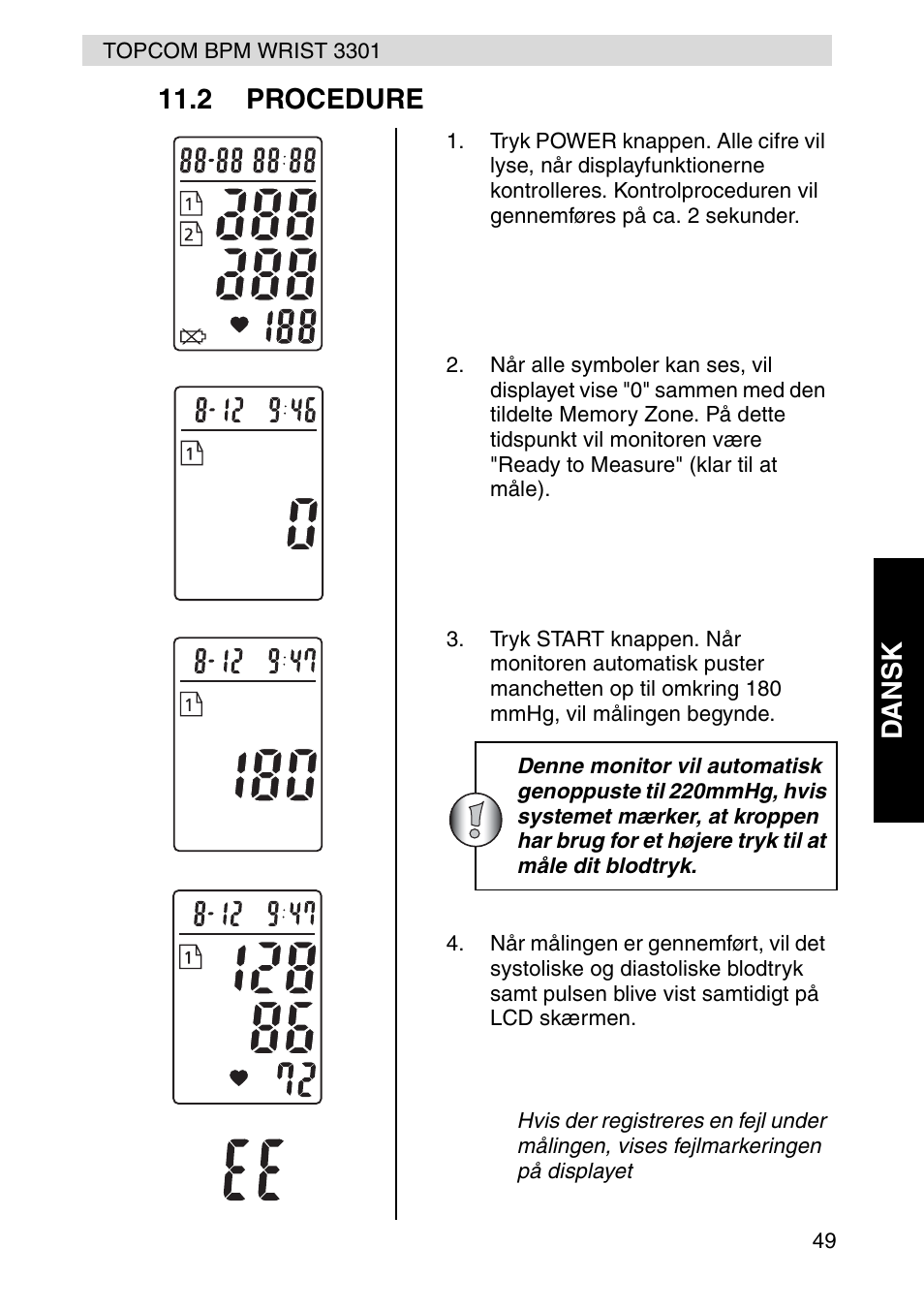 Dansk 11.2 procedure | Topcom WRIST 3301 User Manual | Page 37 / 68