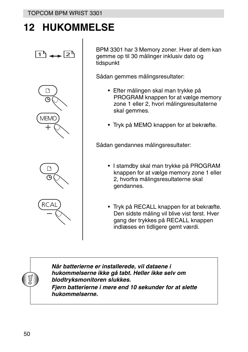 12 hukommelse | Topcom WRIST 3301 User Manual | Page 38 / 68