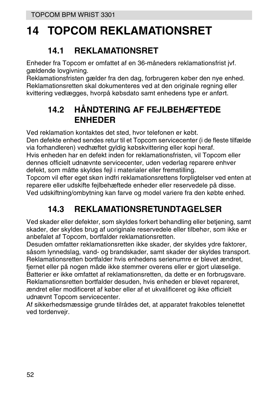 14 topcom reklamationsret | Topcom WRIST 3301 User Manual | Page 40 / 68