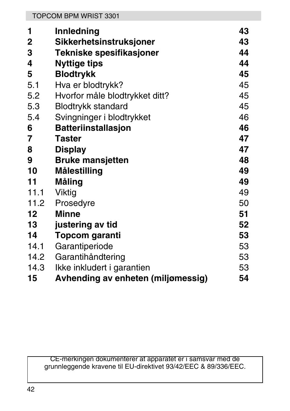 Topcom WRIST 3301 User Manual | Page 42 / 68