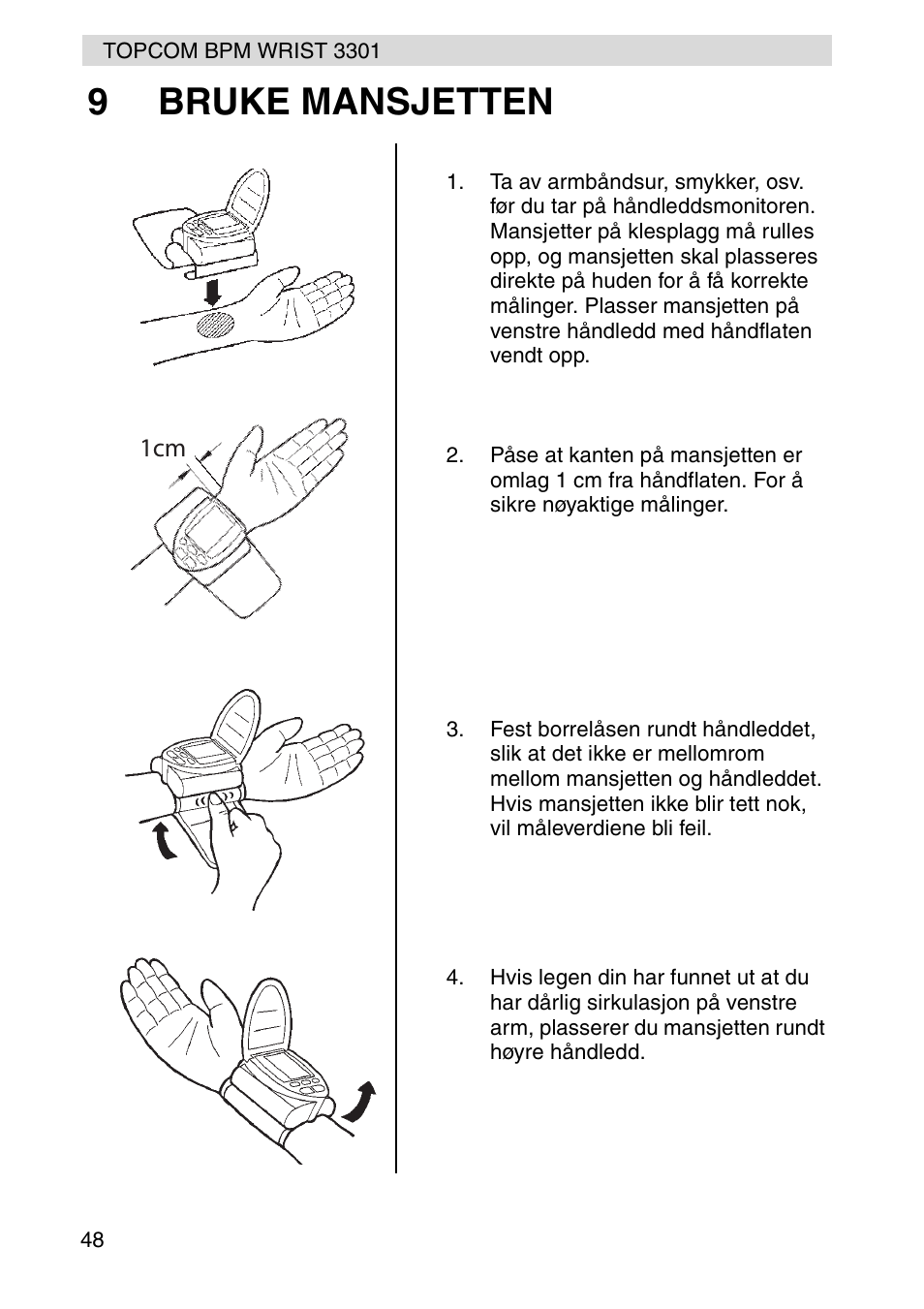 9bruke mansjetten | Topcom WRIST 3301 User Manual | Page 48 / 68
