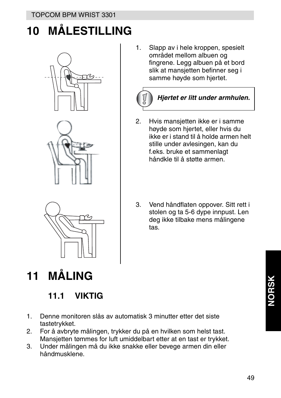 10 målestilling 11 måling | Topcom WRIST 3301 User Manual | Page 49 / 68